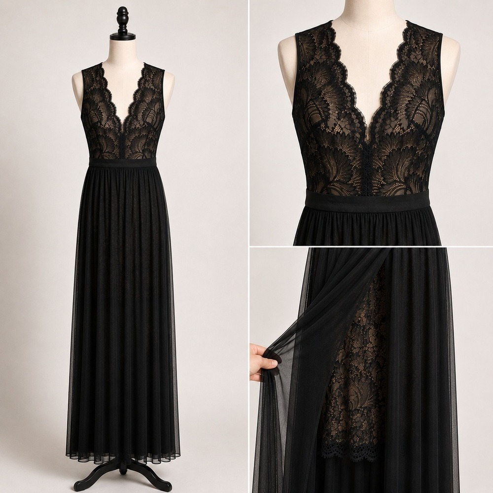 bebe Lace Tulle Overlay Mini Maxi Dress Dark Romantic Whimsigoth Balletcore 00